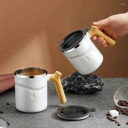 Bouteilles d'eau 510 ml tasse à café grande capacité anti-brûlure étanche manche en bois avec couvercle conservation de la chaleur en acier inoxydable maison tasse