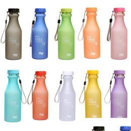 Bouteilles d'eau 550Ml Candycolored Water Cup Frosted Leakproof Plastic Portable Inbreakable Soda Sealed Drinking Bottle Mugs Drop Del Dhb9H