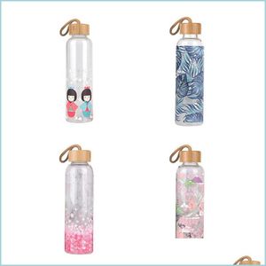 Bouteilles D'eau 550Ml Bouteille D'eau En Verre Bouteilles Portables Avec Couvercle En Bambou Corde Style Japonais Sport En Plein Air Tasse À Boire Drop Delivery Dh4Yu