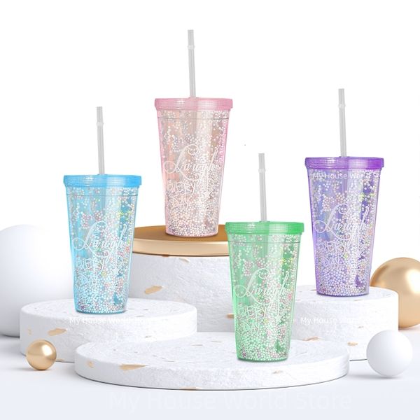 Botellas de agua 550 ml Botella de agua de calabaza Kawaii Vaso de espuma de arco iris con taza de paja Reutilizable Vaso personalizado Taza de café para beber al aire libre 230703