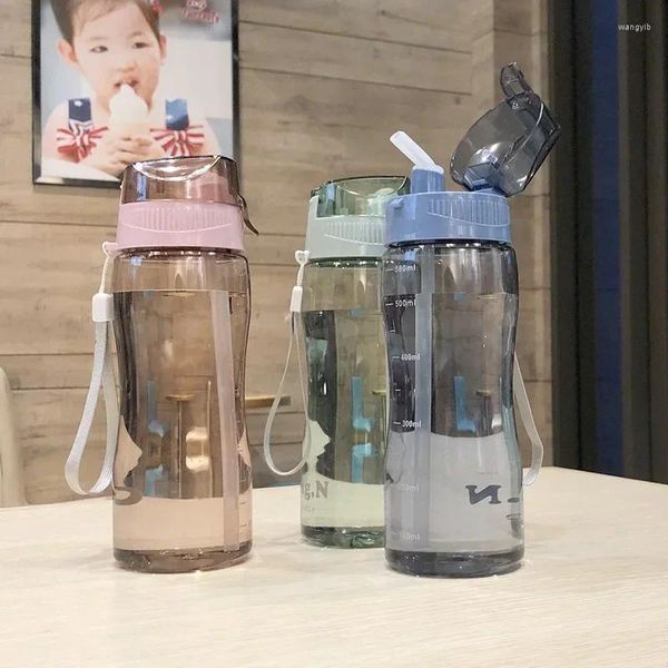 Botellas de agua Botella portátil de 580 ml Tazas deportivas con pajita Estudiantes Drinkware Coctelera al aire libre Resistente a caídas Botella de agua a prueba de fugas