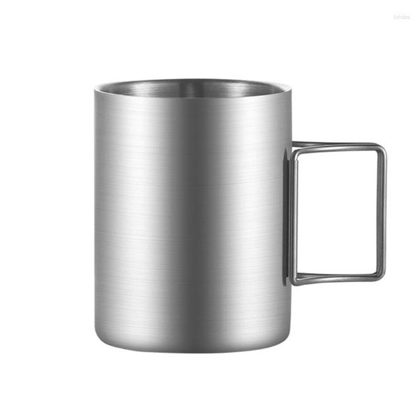 Botellas de agua 594C Manija plegable Tazas de campamento diseñadas Tazas de café portátiles Herramienta de salidas de material de acero inoxidable para exteriores