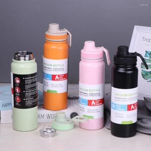 Bouteilles d'eau 600 ml 800 ml 1000 ml poignée de remise en forme bouteille de sport double couche en acier inoxydable tasse d'isolation d'espace colorée grande capacité