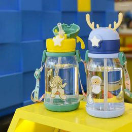 Bouteilles d'eau 600ml bois enfants bouteille dessin animé grande capacité en plastique paille tasse école étudiant Kawaii fille enfants