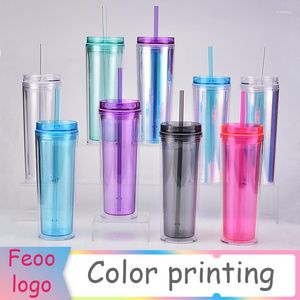 Bouteilles d'eau 600ML couleur bouteille transparente avec couvercle de paille en plastique réutilisable personnalisé boisson café tasse à boire extérieur Portabl