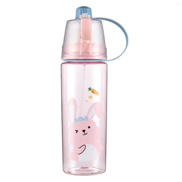 Botellas de agua Botella de spray para beber de 600 ml para niños Deportes al aire libre en interiores Portátil a prueba de fugas con mango Enfriamiento Reutilizable Gran capacidad