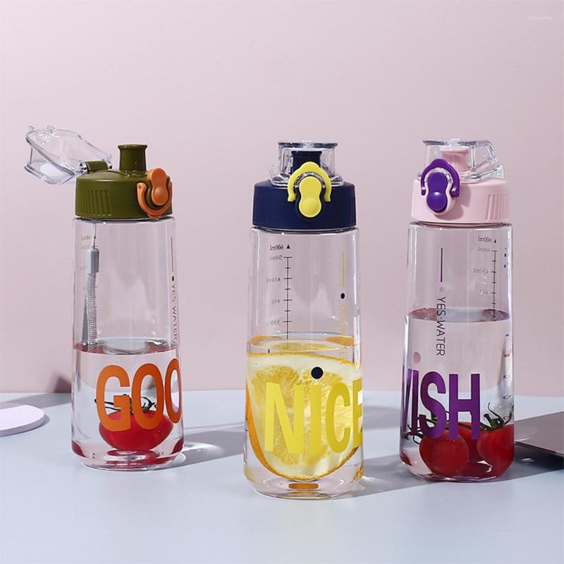Water Bottles 600ML Outdoor Sport Bottle Transparent Portable Drink Leakproof Lightweight Drinkware For School Office