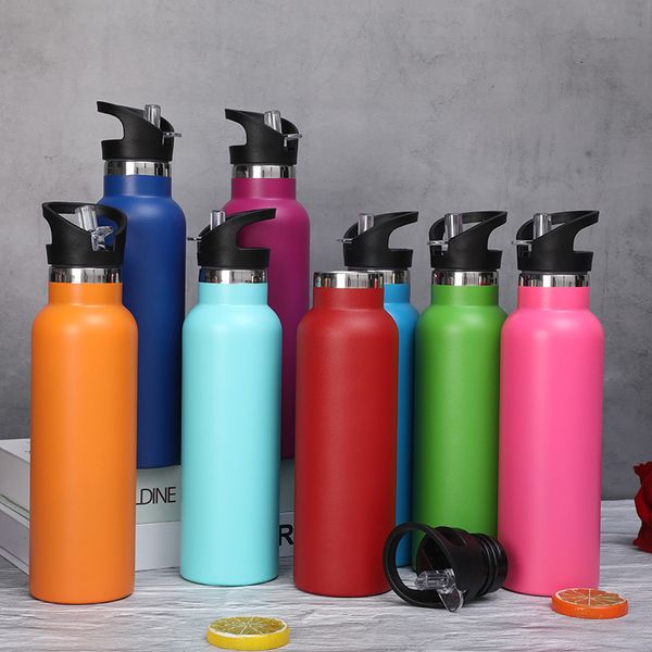 Bouteilles d'eau Bouteille thermos en acier inoxydable de 600 ml Escalade en plein air Bouteille de sport de couleur unie portable Peut être personnalisée Bouteille d'eau créative 230309