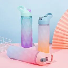 Botellas de agua 600ml mujeres hombres deportes portátil arco iris gradiente taza para beber viaje hervidor botella jarras