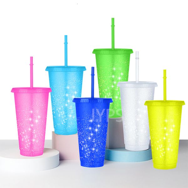 Botellas de agua 700ml Botella de agua en polvo de flash reutilizable con tapa de pajitas Vaso personalizado de plástico Taza para beber café Taza portátil al aire libre 230620