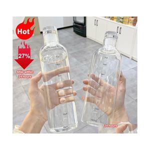 Water Bottles 750Ml Large Capacity Glass Bottle With Time Marker Er For Drink Transparent Milk Juice Simple Cup Birthday Gift Drop D Dhakv