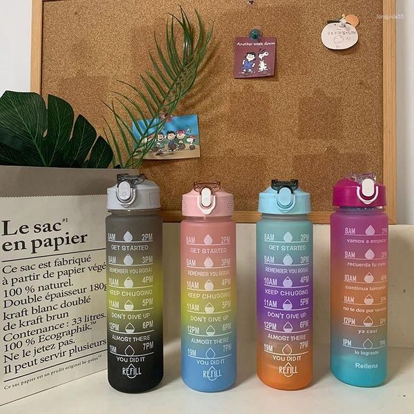 Bouteilles d'eau 750 ml de bouteille portable sports de motivation avec marqueurs temporels couleurs de gradient mate à l'épreuve des fuites pour l'extérieur