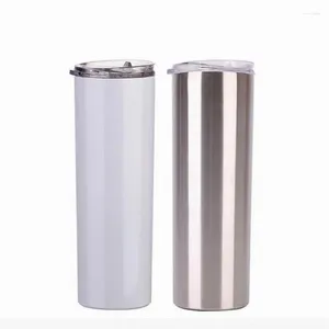 Botellas de agua 75 unids Plata / Blanco 20 oz Sublimación Flaco Vaso Taza de café de acero inoxidable Vino aislado con pajitas Vaccum