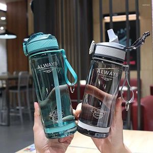 Botellas de agua 800ml Sports Bottle Bouncing Cover Copa de paja con cuerda a escala plástico al aire libre BPA BPA Free Drink Anti-Fall