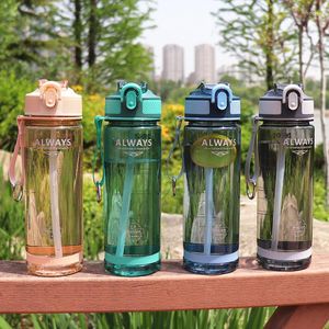 Bouteilles d'eau 800 ml bouteille de sport pour Camping randonnée Transparent sans BPA tasse en plastique Fitness paille bouilloire grande capacité