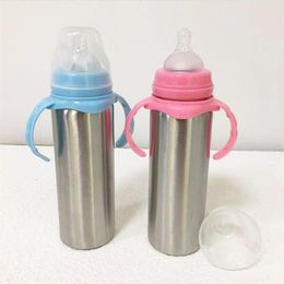 Bouteilles d'eau 8 oz en acier inoxydable tasse de gobelet gobelet aspirateur tass isolés bouteille de lait bébé avec cadeau de poignée pour born278l