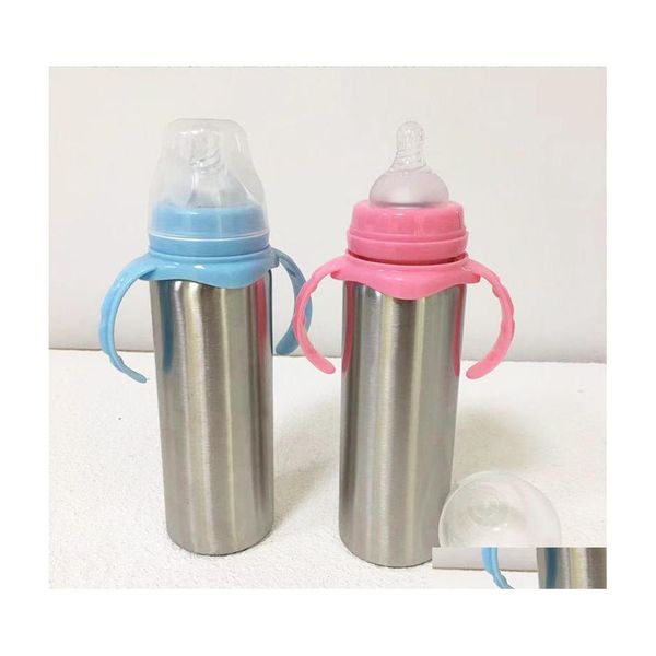 Botellas de agua 8 oz Taza de acero inoxidable para niños Vaso para niños Tazas insadas al vacío Botella de leche para bebés con mango Regalo para Nacido Gota Entregar DHFRO