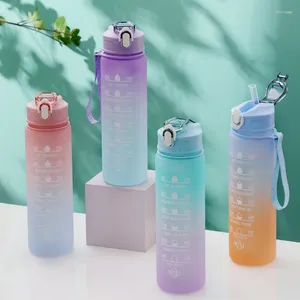 Waterflessen 900 ml bidon met tijdmarkering lekvrije beker motiverend draagbaar voor buitensport fitness BPA-vrij
