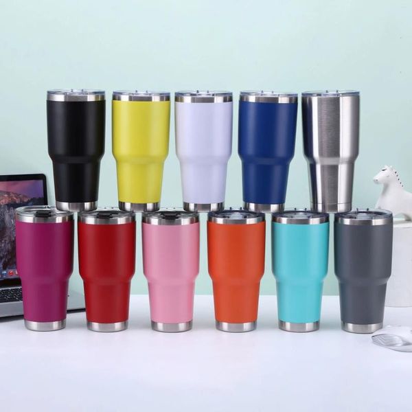 Bouteilles d'eau Ah Yuan 30oz Spray Plastic Car Cup Acier inoxydable Grande capacité Double couche Isolation sous vide