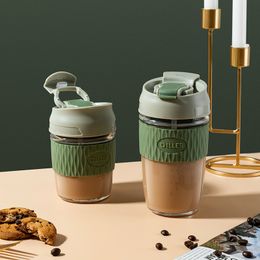 Waterflessen anti-scaltende koffiemokken kantoor glazen waterbeker met stro grote directe drinkthee kopje 12 17 oz 230309