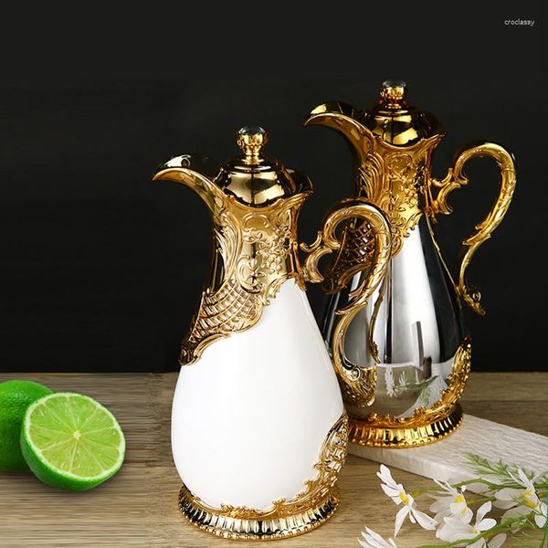 Bouteilles d'eau Arabe Vintage Motifs Fer Shell Vide Bouilloire Verre En Acier Inoxydable Thermique Café Double Paroi Grande Capacité Théière