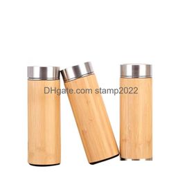 Bouteilles d'eau Bambou En Acier Inoxydable Tasse À Vide Voiture Bouteille Droite Pourpre Argile Doublure Pratique Tumbler Cadeau D'affaires Livraison À Domicile Dhkoc