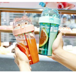Water flessen bean ding dubbele drinkbeker multifunctioneel dual-purpose stro kinderen plastic fles student paar