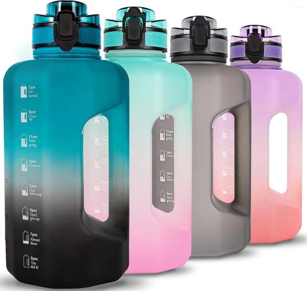 Botellas de agua Botella grande de 2,2 litros con asa y tiempo Citas motivacionales A prueba de BPA Jarra de bebidas de gran capacidad para gimnasio Fitness
