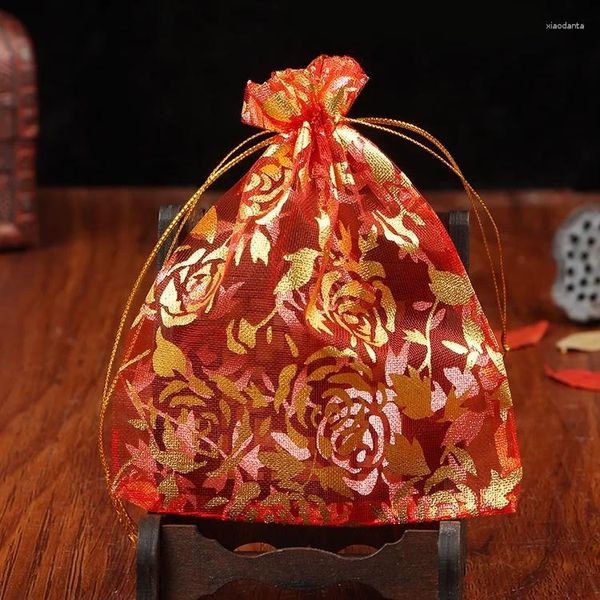 Botellas de agua Bolsa de hilo de rosa roja grande Bolas de té de flores florecientes 16 PCS / Tipos de bolsa Embalaje de regalo Boda alegre