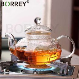 Water Flessen BORREY Glas Thee Set Hittebestendige Zetgroep Pot Double Wall Cup Kung Fu Puer Waterkoker Gasfornuis Theepot 230627