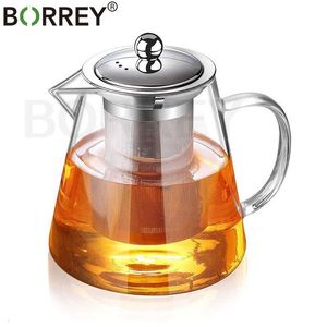 Bouteilles d'eau BORREY Thé Infuseur Pot Théière En Verre Résistant À La Chaleur Tasse Avec Filtre Fleur Oolong Puer Bouilloire Café 1300Ml 230714