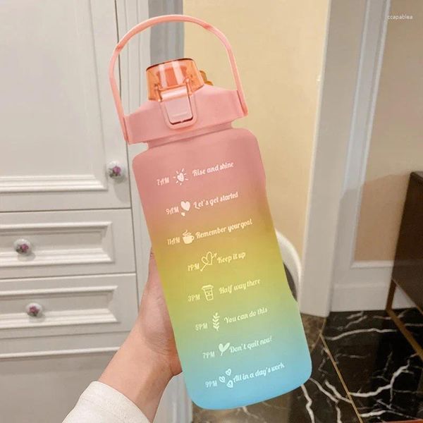 Botellas de agua Botella de 2 litros de gran capacidad para niñas con marcador de tiempo Deportes al aire libre Taza helada a prueba de fugas Beber motivacional