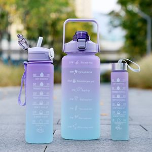 Flessen Water Fles Motivational Drinken Sport Met Tijd Marker Draagbare Herbruikbare Plastic Bekers Outdoor Reizen Gym 230727