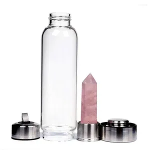 Botellas de agua botella de cristal natural piedra de cristal diamante curación obelisk varita elixir cuarzo gema colores de piedra de cuerda
