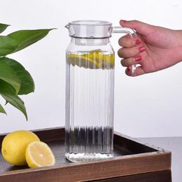 Conjunto de botellas de agua de 2 jarras de vidrio con diseño de boquilla sin derrames para jarras de alimentos de refrigerador.