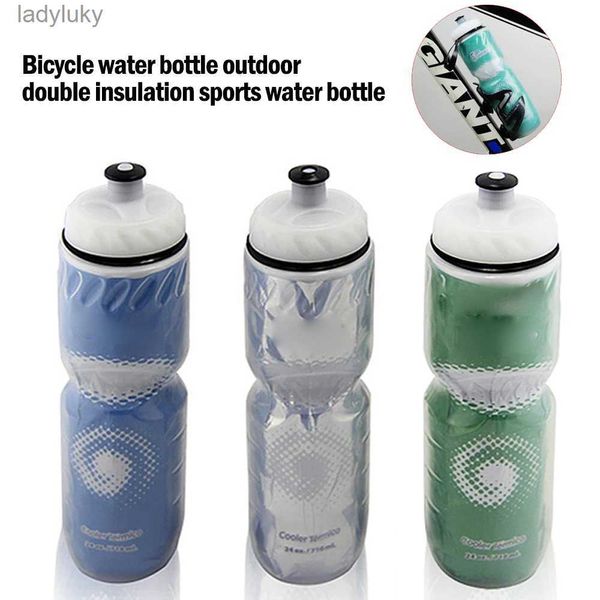 Bouteilles d'eau Cages Bouteille d'eau en plein air cyclisme bouteille d'eau équipement de cyclisme double couche thermique gardant bouteille de Sport tasse d'eau chaude et froide 710MLL240124