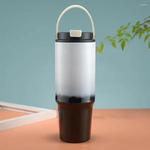 Bouteilles d'eau Tobe de tasse de voiture Tobus à double paroi à double paroi Isulé en verre inoxydable en acier inoxydable avec couvercle de paille pour la poignée pour adultes à la maison