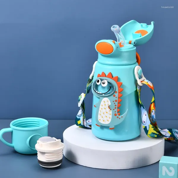 Bouteilles d'eau Carton Thermos Bouteille Pour Enfants Thermique De Qualité Alimentaire En Acier Inoxydable Pot Ventre Paille Tasse Avec Sangle