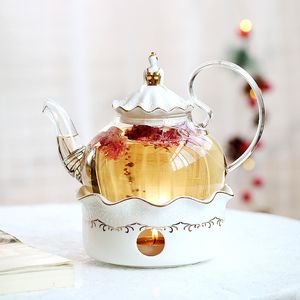 Wasserflaschen Keramik Teekanne mit Sieb Vintage Porzellan britische Teekanne und Tasse Set Kerze Heizung Glas Kaffeetassen Home Dekoration 230411