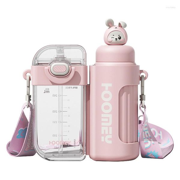 Botellas de agua Taza térmica para niños Tazas lindas de alta belleza con pajitas Botella de capacidad dedicada Doble para la escuela