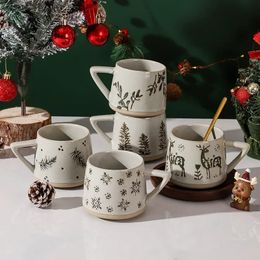 Waterflessen Kerst Retro Keramische Koffiemok Japanse Stijl Hittebestendige Havermout Beker Sap Melk Keuken Kantoor Drinkgerei 231205