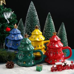 Bouteilles d'eau thème de noël, tasse en forme d'arbre en céramique avec couvercle, grande capacité, tasse à café, cadeau pour Couple, 231129