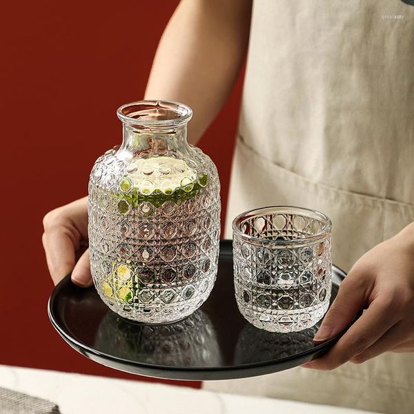 Botellas de agua, cafetera, tetera de vidrio transparente, tetera de flores resistente al calor, recipiente grande para zumo de fruta transparente, leche fría