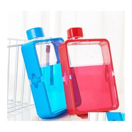 Botellas de agua creativas A5 Vasos para beber 380 ml Deportes al aire libre Caldera de plástico cuadrada Botella de bebidas resistente a caídas portátil Vtky2233 Dr Dhl29