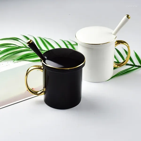 Botellas de agua Taza de té de cerámica creativa Oficina Hospitalidad Hueso Porcelana Conferencia Regalo Pareja Par Tapa con cuchara
