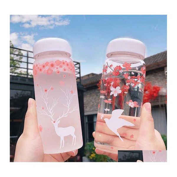 Wasserflaschen Kreative Kirschblüten Milchglasflasche Kawaii Rentier für Mädchen Niedlich Rosa Tragbares Sportgetränk Drop Lieferung Ho Otajr