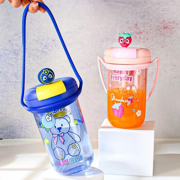 Botellas de agua, vaso creativo para jugo, alto nivel de apariencia, jugo, agitación, dibujos animados, mango portátil de plástico bonito para estudiantes