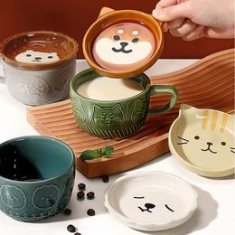 Bouteilles d'eau Tasse créative mignon dessin animé animal en céramique avec couvercle tasse à café petit déjeuner lait salon table ustensiles à boire 231130