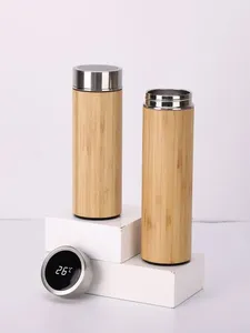 Bouteilles d'eau créatives en acier inoxydable, tasse d'isolation, affichage de la température, mesure intelligente en bambou