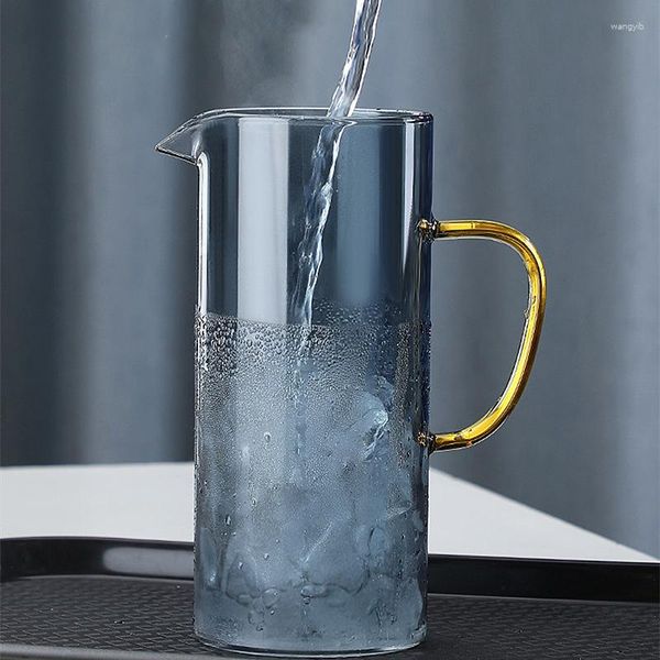 Botellas de agua creativas de vidrio grueso, tetera fría para jugo doméstico con filtro de cubierta, juego de tazas de tetera de alto borosilicato de estilo nórdico, regalo